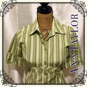 Adorable green and white striped button down